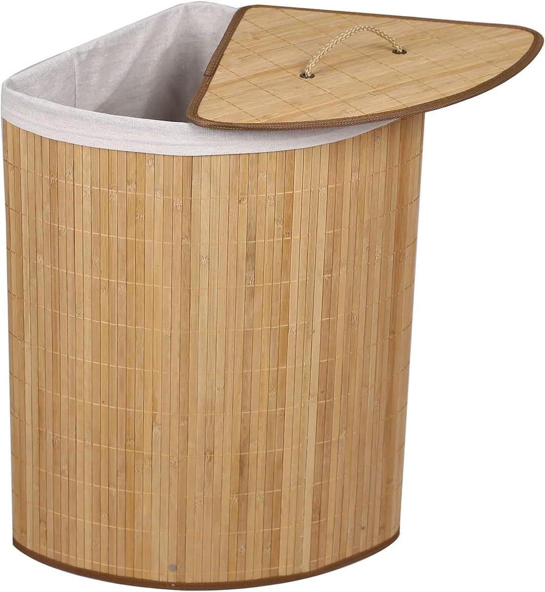 Wasbox Bamboe - Opvouwbare Mand - Vuile Was Sorteren - Met Deksel Handvat - 57 Liter - Houtkleur — afbeelding 1