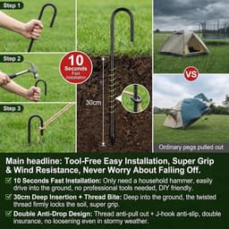 SnelShoppen - 6 Stuks Grondankers 30 cm J-vormige Haringen, Zwart, Verzinkt Staal, Voor Trampoline, Tenten, Tuin en Camping — thumbnail 5