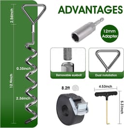 SnelShoppen - Boden Anchors 4-pack met Lashing Straps (2.5 m) voor Trampolines, Sterke Grondspikes, Weerbestendig voor Buitengebruik, Ideaal voor Tuin — thumbnail 4