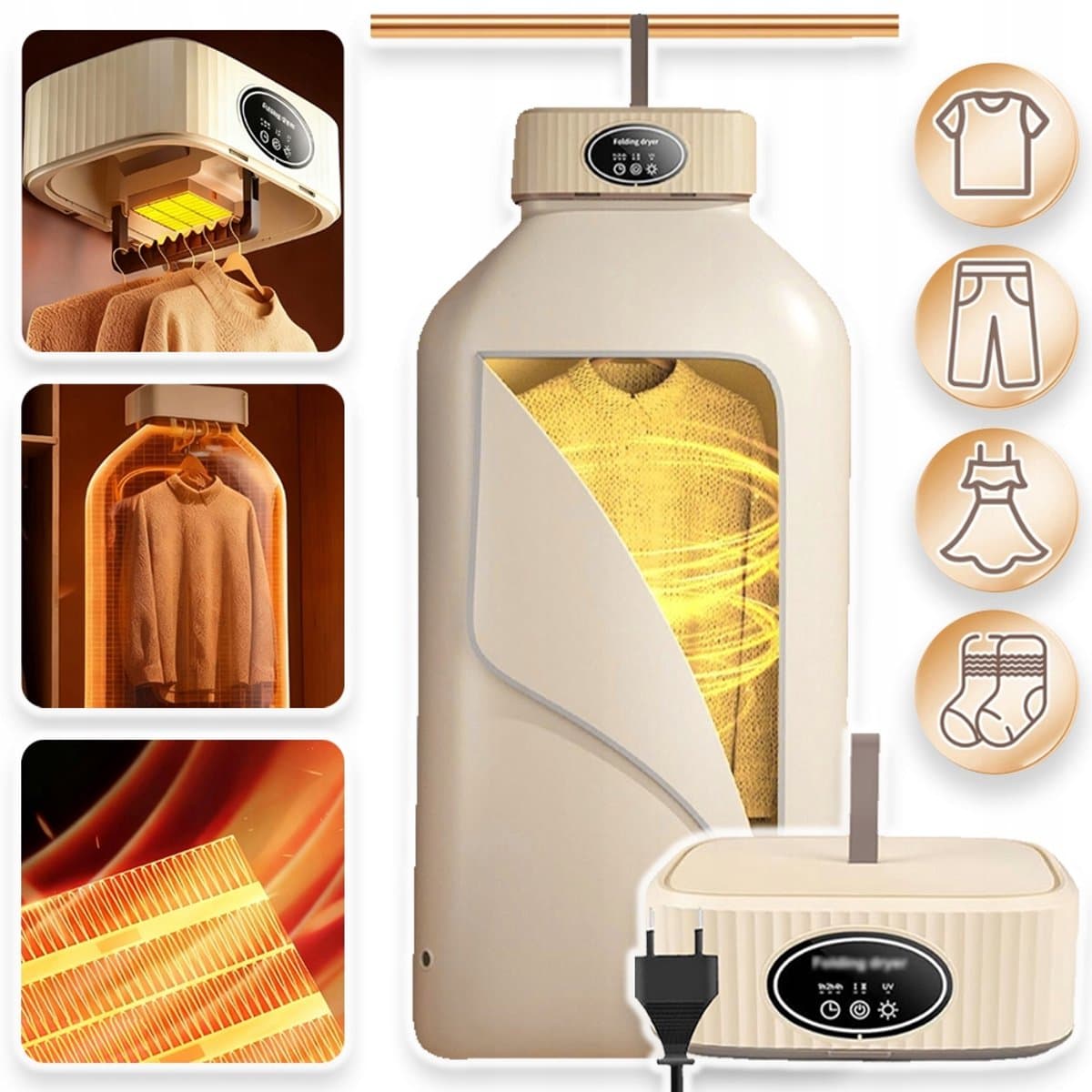 Compacte 360° Wasdroger Met Condensor En Hete Lucht - 600W 1/2/4 Uur Timer Stil (45 db) - UV-Sterilisatie Opvouwbaar Ideaal Voor Appartementen En Campers — afbeelding 1