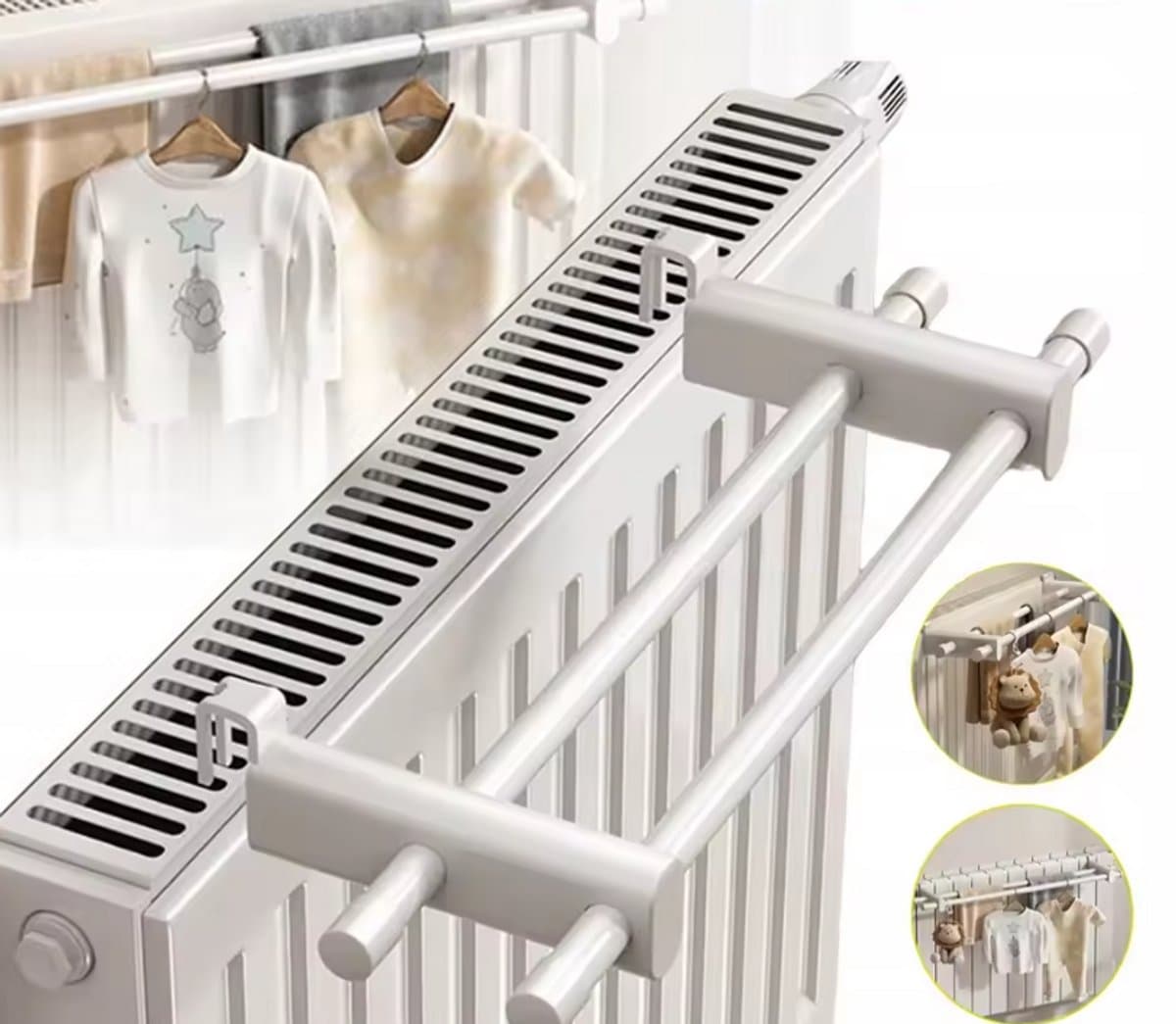 Radiator Droogrek - 50 cm - Wit - Dubbel Droogrek voor Verwarming - Met Haken — afbeelding 1