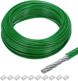 - Kabel - 30 m - Voor het ophangen van lampen en decoraties - Groen - Geschikt voor tuin en feesten - Inclusief 10 aluminium sleeves — thumbnail 1