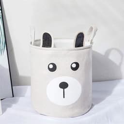 Grote Waterdichte Canvas Opbergmand voor Kinderen - Opvouwbare Ronde Wasmand met Handgrepen - Baby en Kleuters - Beige — thumbnail 4