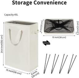 SnelShoppen - Smalle Opvouwbare Wasmand 45L met Handgrepen - Beige, Perfect voor Compacte Ruimtes, Slaapkamers en Studentenhuizen — thumbnail 5