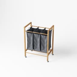 HAUSS SPOLE Wasmand - 3 Vakken En Wielen - 83 x 62 x 40 cm - Bamboe En Stof - Houtkleur En Antraciet - Was Sorteren In Huis — thumbnail 5