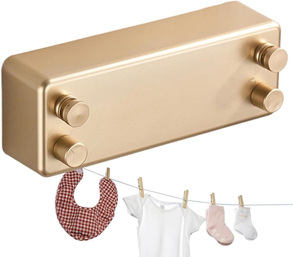Intrekbare Waslijn - Droogrek Dubbel - Kleding Drogen - Roestvrij Staal - 1 Meter - Goud — afbeelding 1