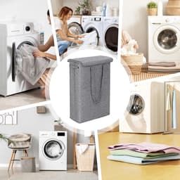 REDOM Wasmand 39 x 19 x 60 cm – Smal en Opvouwbaar – Met Deksel en Handvatten – Ruimtebesparend voor Badkamer, Slaapkamer en Wasruimte – Donkergrijs — thumbnail 3