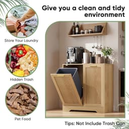 Dubbele kantelbare wasmand, verborgen waskast met dubbele manden, natuurlijke vuilnisemmer met kleine geribbelde deuren voor badkamer, keuken — thumbnail 3