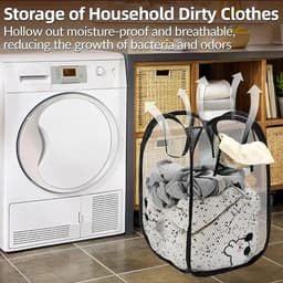 3stuks - Opvouwbare Wasmand - Afmetingen: 36 x 36 x 56 cm - Opvouwbaar - Draagbare wasmand van gaas - Met handvat - Geschikt voor badkamers, studentenkamers, camping, kinderkamers - Zwart, Wit — thumbnail 4