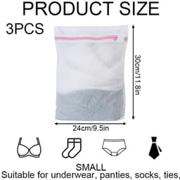 Dailygoods- Waszak Driedelige Set - Waszakken met Rits - Mini Waszak 25 x 30 cm - Ondergoed/Sokken/Baby Kleding - Fijnmazig Net - Wasnet — thumbnail 5