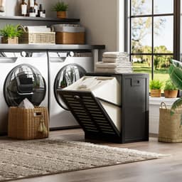Solidchoice- Wasmandkast 63 Liter - Verwijderbare Waszak - Metalen Handgreep - Kantelbaar - Multifunctioneel Opbergproduct - Geschikt voor Keuken/Badkamer - Opbergkast — thumbnail 2