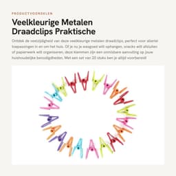 Dailygoods- Draadclips 20 stuks - Metalen Klemmen - Kleurige Klemmen - Praktische Clips - Voor Papier/Waskleding - Afmetingen 5,3 x 3 x 1,7 cm - Wasknijpers — thumbnail 1