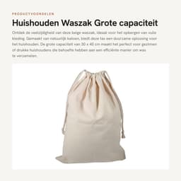 Dailygoods- Waszak Grote Capaciteit - Katoenen Waszakken - Waszak met Trekkoord - Eco-vriendelijk - 30 x 40 cm - Beschermt tegen Geur - Opbergtas — thumbnail 1