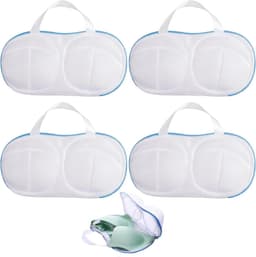 Wäschenetz Set - BH Netzen voor Wasmachine - 4 Stuks 28x18 cm - Rits en Honeycomb Design - Voor Ondergoed en Reizen - Wit met Blauwe Rand — thumbnail 1