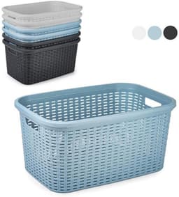 Plasticforte Wasmand - 35 liter - rotan - licht grijs - kunststof - 53 x 36 x 26 cm - draagmand - met handvatten - lichtgewicht — thumbnail 2