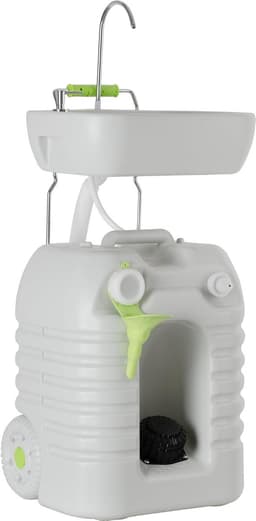 PSW-45 Quixie draagbare kampeerwasbak - Mobiele camping outdoor reis wastafel met 45 L mechanische voet waterpomp tank en zeepdispenser - Verstelbare spoelbak en trolley functie — thumbnail 1