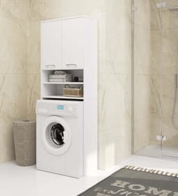Wasmachinekast - Ombouwkast Droger - Opbergen Badkamer - Met 2 Deuren - 64 x 180 x 30 cm - Wit — thumbnail 3