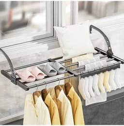 YAGXIG Uitschuifbare droogrek voor kleding - Veelzijdige washanger van koolstofstaal, verstelbaar van 38 tot 55 cm, droogrek voor kleding, schoenenrek, hangend aan de deur, badkamer, vensterbank, leuning, balkon — thumbnail 3