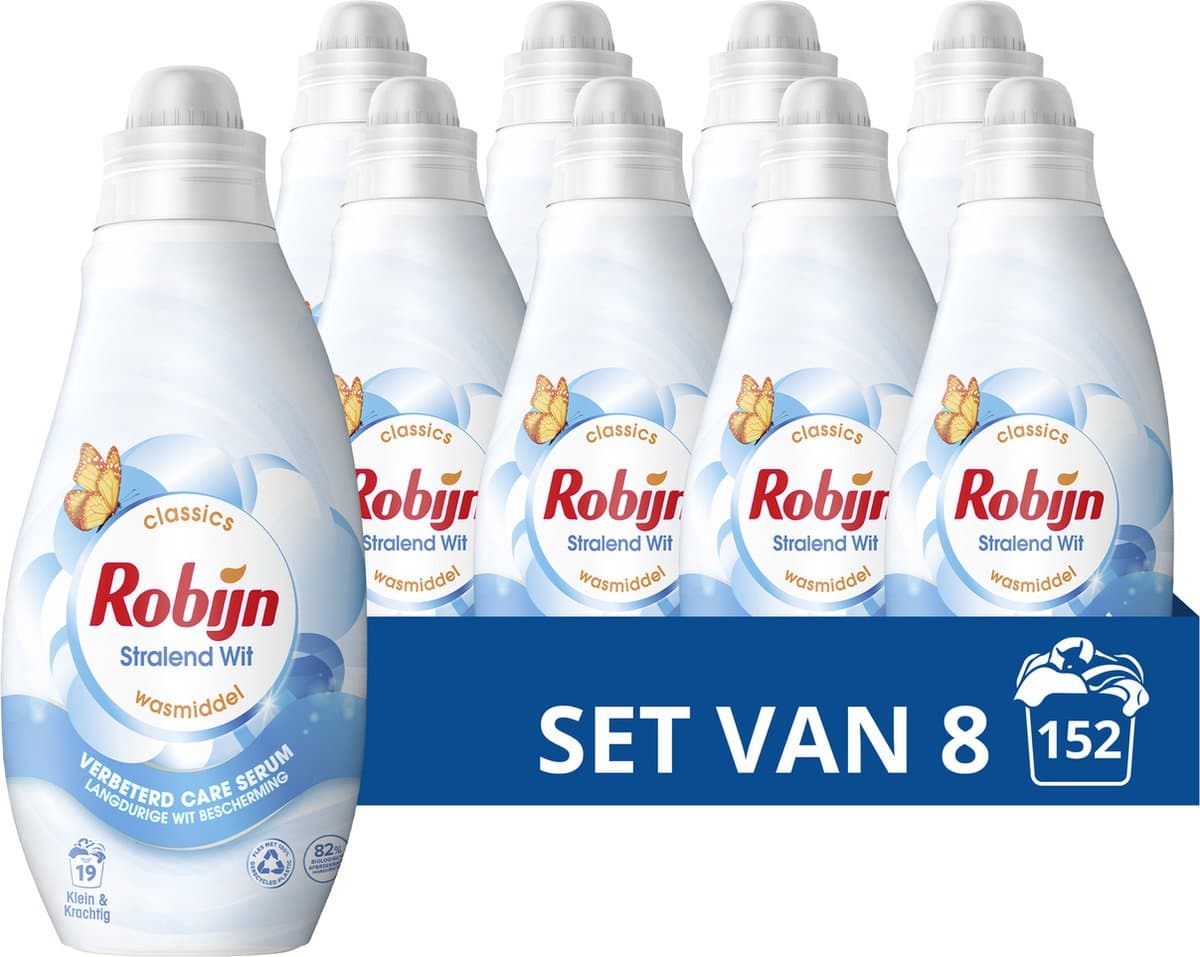 Robijn Klein & Krachtig Classics Vloeibaar Wasmiddel - Stralend Wit - met Care Serum en 82% biologisch afbreekbare ingrediënten - 8 x 19 wasbeurten — afbeelding 1