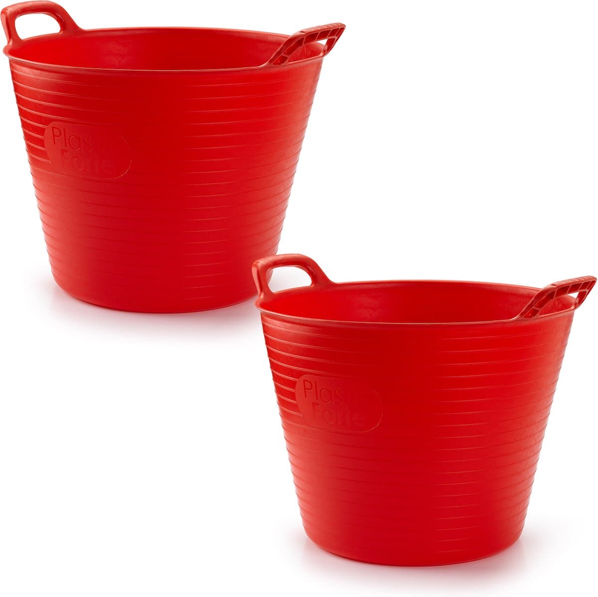 Plasticforte Flexibele emmer/kuip - 2x stuks - rood - 42 liter - ECO kunststof - rond - 38 x 45 cm — afbeelding 1