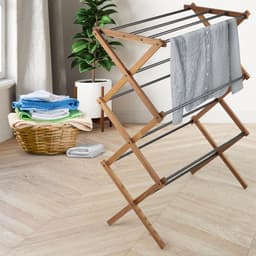 Staande droger van hout - inklapbaar torenwasrek met 11 stalen staven en 7 m² droogoppervlak - ecologisch wasrek, ruimtebesparende droger (97 cm hoog) — thumbnail 4