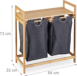 dubbele wasmand - 2 waszakken en plank - 37 liter - 73x64x33 cm - badkamer — thumbnail 4