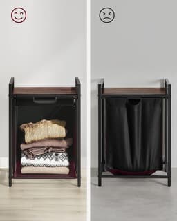 Wasmand, was emmer met plank, waskast, oxford stof wasstas uitbreidbaar verwijderbaar, metalen frame, 65 l, 50 x 33 x 72 cm, vintage bruin zwart — thumbnail 5