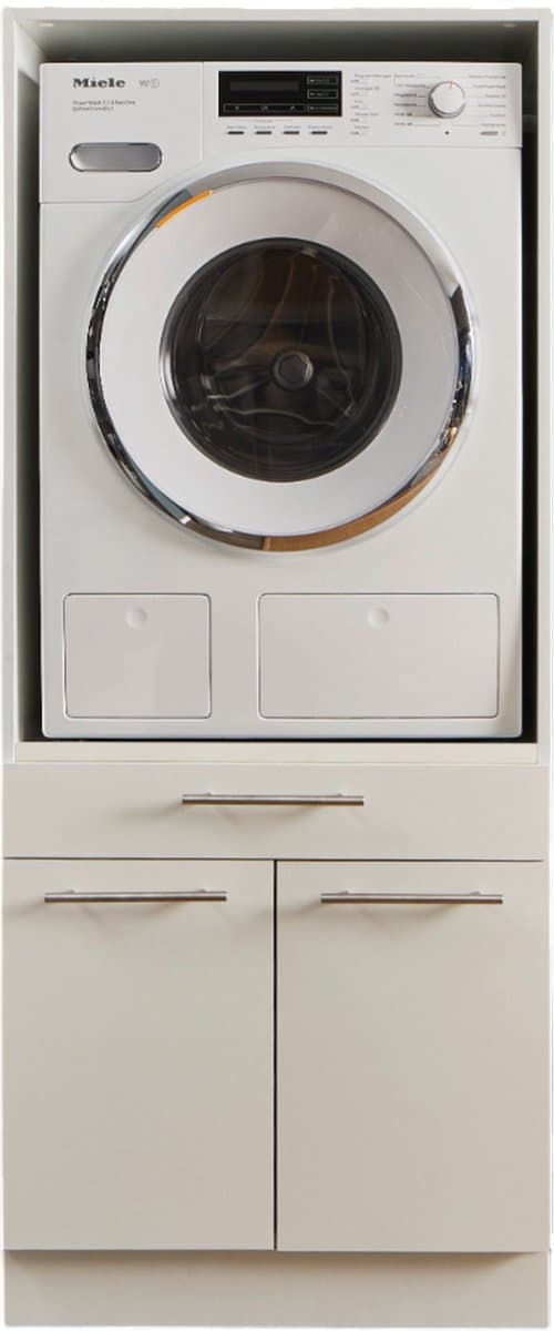 Interiax WASHWALL 'Mary' Wasmachine of Droogkast Ombouwkast Wit – Met 1 Lade voor Wasmand en 1 Opbergvak met 2 deuren - Wasmachinekast- 162x67.5x67.5 cm — afbeelding 1