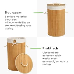 Wasmand - Bamboe - Ronde Wasmand 48 Liter - Met Deksel en Draaghengsels - Inclusief EBOOK — thumbnail 2