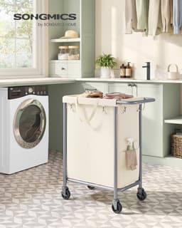 Grote Wasmand op Wielen met 2 Vakken en Verwijderbare Tas - 140 Liter Capaciteit — thumbnail 3