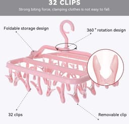 Wasrek met 32 Klemmen - Ruimtebesparende Hangdroger voor Ondergoed, Sokken en Babykleding — thumbnail 5