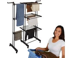 MKSS® Droogmolen met Voet voor Camping & Thuis - Wasrek Staand - Droogrek Inklapbaar - Zwart — afbeelding 1