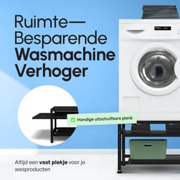 Bodo® - Wasmachine Verhoger - Wasmachine Verhoger Met Uitschuifbare plank - Wasmachine opbouwmeubel - Wasmachine Sokkel - Universeel - Zwart — thumbnail 5