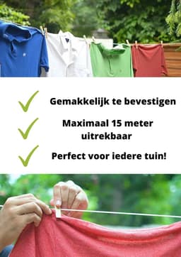 Waslijn uittrekbaar - Waslijndraad - 15 meter - Wasdraad - Uittrekbare Waslijn - Roldrooglijn - automatische waslijn - wanddroogrek - droogrek — thumbnail 2