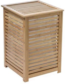 5Five Wasmand Bamboe hout - Met waszak - 65 liter - 40 x 38 x 58 cm - lichtbruin - met deksel — thumbnail 1