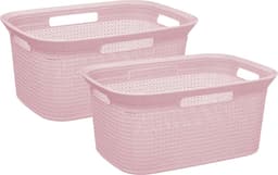 Wasmand van rotan gevlochten - 2x - lichtroze - kunststof - 45 liter - 59 x 41 x 27 cm — thumbnail 1