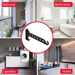 Wasdroogrek Opvouwbaar Wandmontage Ruimtebesparend Zwart Metaal Draaibaar Haken Set Voor Badkamer En Wasruimte — thumbnail 3