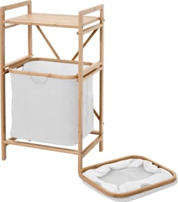 Cosmo Casa Wasmand - Plank wasmand wasrek badkamerrek opslag - Bamboe 84x44x34cm 72l - Crème - Wit — thumbnail 4