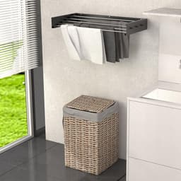 Droogrek voor aan de wand uittrekbaar en kledinghaak 80 cm van hangwasdroger in klein, compact formaat, wasrek voor binnen en buiten, is uittrekbaar en zwart — thumbnail 2