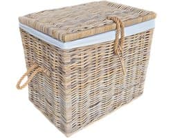 Rieten Wasmand met Deksel 65cm | Linnen Voering & Touw Handvaten | Handgemaakt Indonesië | Badkamer