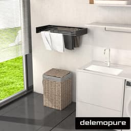 Droogrek voor aan de wand, uittrekbaar 80 cm, van hangwasdroger in klein, compact formaat, wasrek voor binnen en buiten, is uittrekbaar en ideaal voor badkamer of balkon, zwart — thumbnail 4
