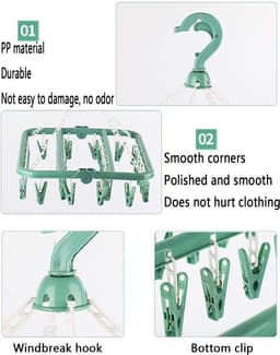 Sokkendroger Wasluchter, 2 stuks Clips Wasluchter met 64 Clips Sokken Kleren Bal Opvouwbare droogrek Sokken voor ondergoed Babykleding Kleine wasartikelen (roze, groen) — thumbnail 2