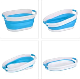 opvouwbare wasmand - 24 liter - kunststof - ruimtebesparend inklapbaar - handgrepen - blauw-wit — thumbnail 5