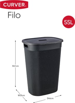 Curver Filo Wasmand met deksel 55L - 2 stuks - Antraciet — thumbnail 2