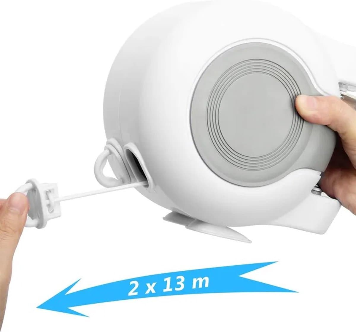 TechU™ Uitschuifbare Dubbele Drooglijn – 2x 13 meter – Waslijn – Kleding drogen – Wit – TechU™ uitschuifbare dubbele drooglijn – 2x 13 meter – Wit – Waslijn – kleding drogen – Duurzaam en stevig – Eenvoudig te installeren – binnen en buiten — afbeelding 1