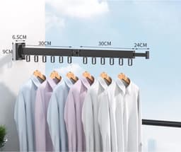 Wanddroogrek Inklapbaar 12 Haken - Droogrek Muur Wandmontage Ophangbaar - Clothes Rack Uitschuifbaar + Montage Kit - Zwart — thumbnail 1
