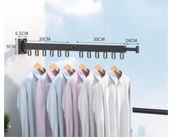 Wanddroogrek Inklapbaar 12 Haken - Droogrek Muur Wandmontage Ophangbaar - Clothes Rack Uitschuifbaar + Montage Kit - Zwart
