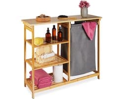 wasmand rek - bamboe - 3 planken - uittrekbaar - 80 x 100 x 32 cm - badkamerrek - slaapkamer — afbeelding 1