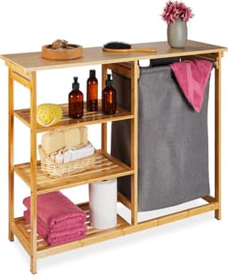 wasmand rek - bamboe - 3 planken - uittrekbaar - 80 x 100 x 32 cm - badkamerrek - slaapkamer — thumbnail 1