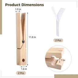 Jumbo Wasknijpers - Grote Clips - Decoratie Ophangen - Zelfklevende Bevestiging - 30 cm - Natuurlijk Hout — thumbnail 3